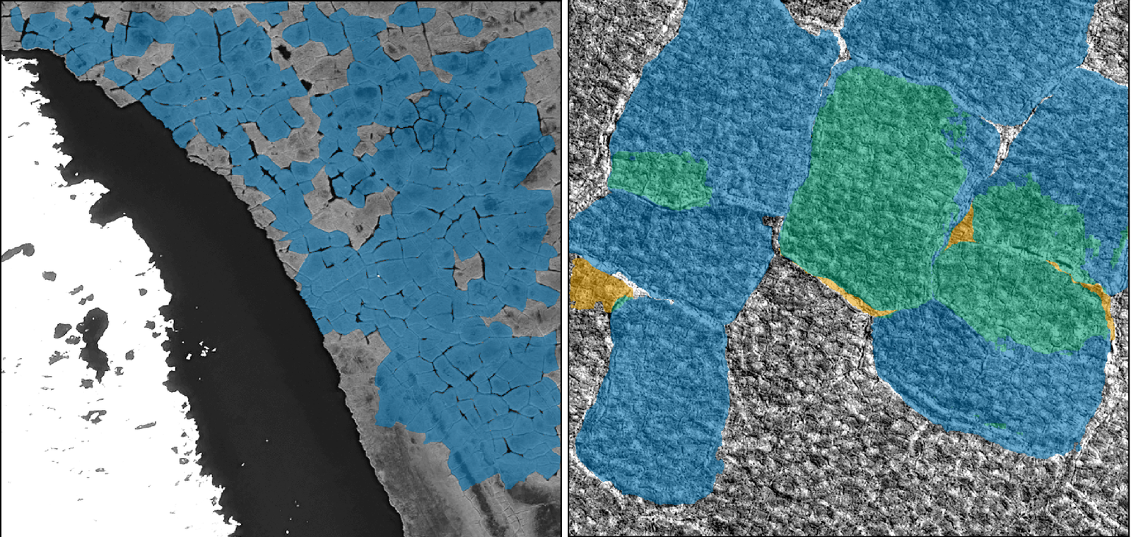 Earth training imagery beside the model's Mars predictions